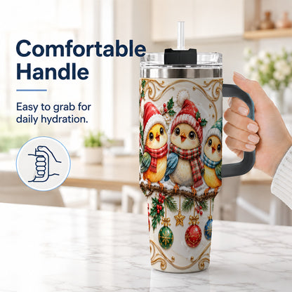 #pl[40oz|Black] Christmas Chick 40oz Tumbler with Handle, Winter Bird Travel Cup
