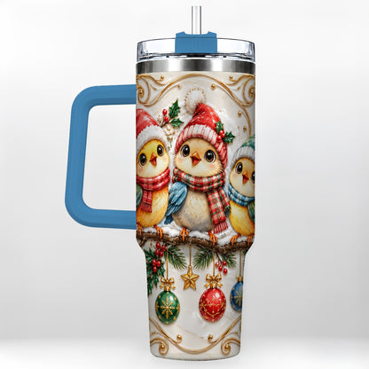 #pl[40oz|Blue] Christmas Chick 40oz Tumbler with Handle, Winter Bird Travel Cup