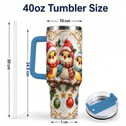 #pl[40oz|Blue] Christmas Chick 40oz Tumbler with Handle, Winter Bird Travel Cup
