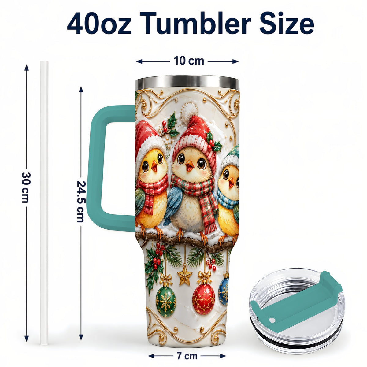 #pl[40oz|Green] Christmas Chick 40oz Tumbler with Handle, Winter Bird Travel Cup