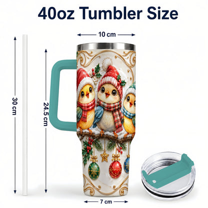 #pl[40oz|Green] Christmas Chick 40oz Tumbler with Handle, Winter Bird Travel Cup