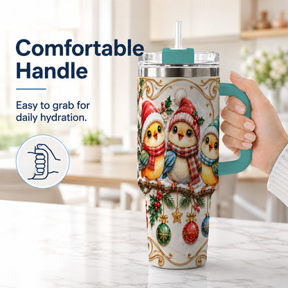 #pl[40oz|Green] Christmas Chick 40oz Tumbler with Handle, Winter Bird Travel Cup