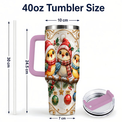 #pl[40oz|Pink] Christmas Chick 40oz Tumbler with Handle, Winter Bird Travel Cup