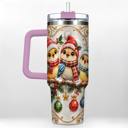 #pl[40oz|Pink] Christmas Chick 40oz Tumbler with Handle, Winter Bird Travel Cup
