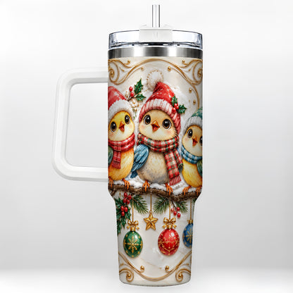 Christmas Chick 40oz Tumbler with Handle, Winter Bird Travel Cup