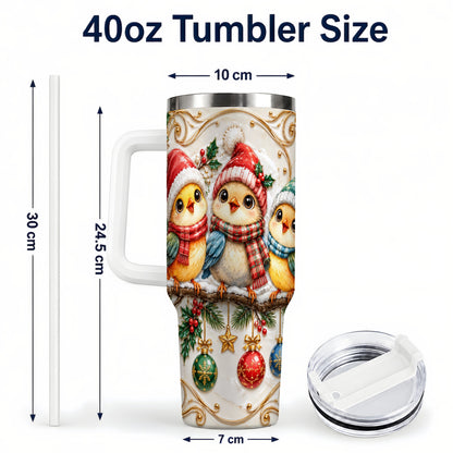 #pl[40oz|White] Christmas Chick 40oz Tumbler with Handle, Winter Bird Travel Cup