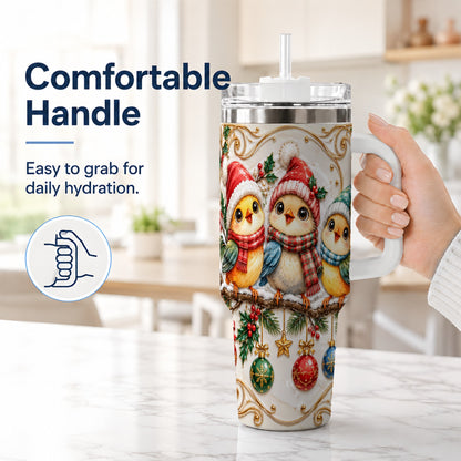 #pl[40oz|White] Christmas Chick 40oz Tumbler with Handle, Winter Bird Travel Cup
