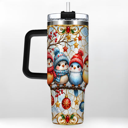 #pl[40oz|Black] Christmas Bird 40oz Tumbler with Handle, Winter Songbird Travel Cup