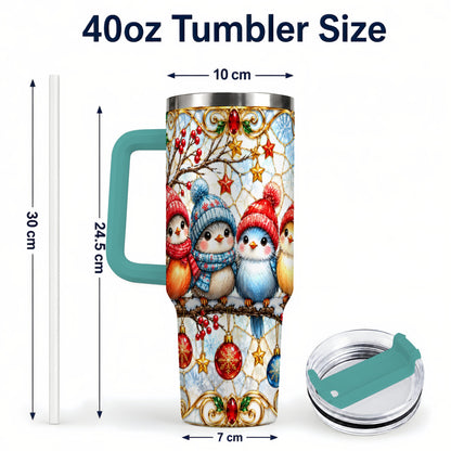 #pl[40oz|Green] Christmas Bird 40oz Tumbler with Handle, Winter Songbird Travel Cup