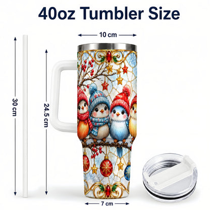 #pl[40oz|White] Christmas Bird 40oz Tumbler with Handle, Winter Songbird Travel Cup
