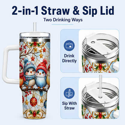 #pl[40oz|White] Christmas Bird 40oz Tumbler with Handle, Winter Songbird Travel Cup