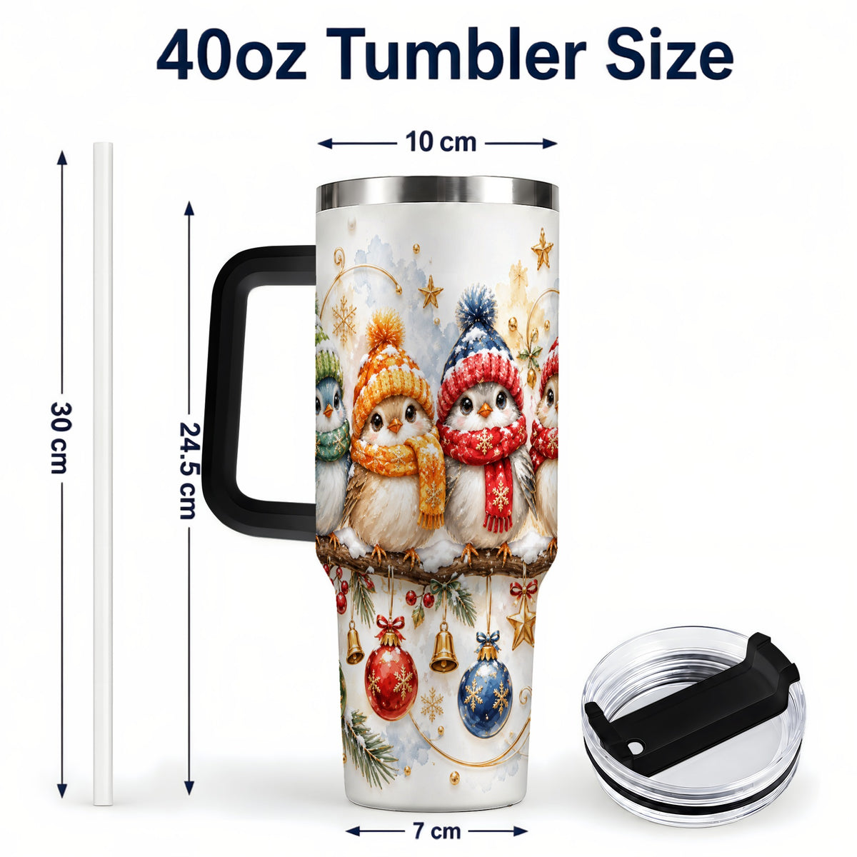 #pl[40oz|Black] Winter Bird 40oz Tumbler with Handle, Cozy Songbird Travel Cup