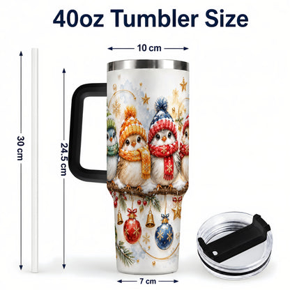 #pl[40oz|Black] Winter Bird 40oz Tumbler with Handle, Cozy Songbird Travel Cup