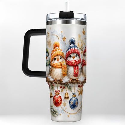 #pl[40oz|Black] Winter Bird 40oz Tumbler with Handle, Cozy Songbird Travel Cup