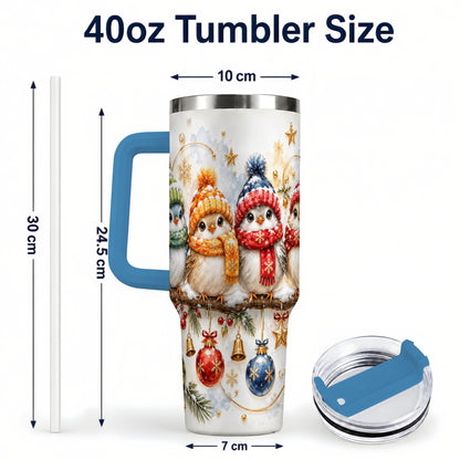 #pl[40oz|Blue] Winter Bird 40oz Tumbler with Handle, Cozy Songbird Travel Cup