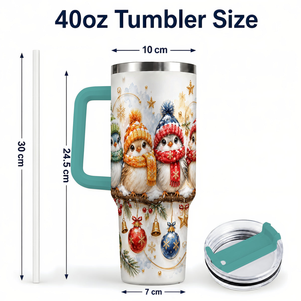 #pl[40oz|Green] Winter Bird 40oz Tumbler with Handle, Cozy Songbird Travel Cup