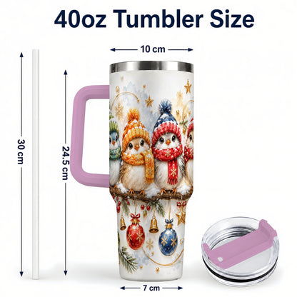 #pl[40oz|Pink] Winter Bird 40oz Tumbler with Handle, Cozy Songbird Travel Cup