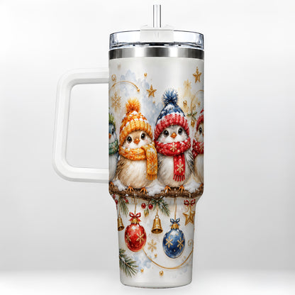 Winter Bird 40oz Tumbler with Handle, Cozy Songbird Travel Cup