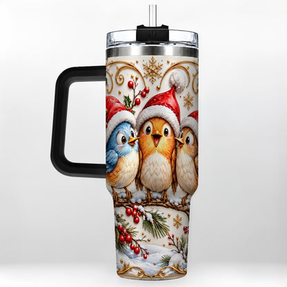 #pl[40oz|Black] Christmas Songbird 40oz Tumbler with Handle, Santa Hat Bird Travel Cup