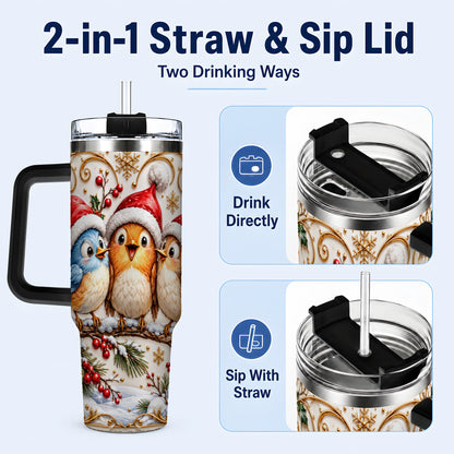 #pl[40oz|Black] Christmas Songbird 40oz Tumbler with Handle, Santa Hat Bird Travel Cup