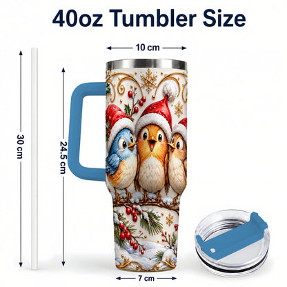 #pl[40oz|Blue] Christmas Songbird 40oz Tumbler with Handle, Santa Hat Bird Travel Cup