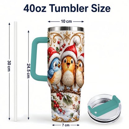 #pl[40oz|Green] Christmas Songbird 40oz Tumbler with Handle, Santa Hat Bird Travel Cup