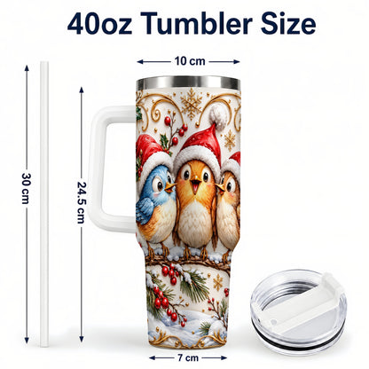 #pl[40oz|White] Christmas Songbird 40oz Tumbler with Handle, Santa Hat Bird Travel Cup