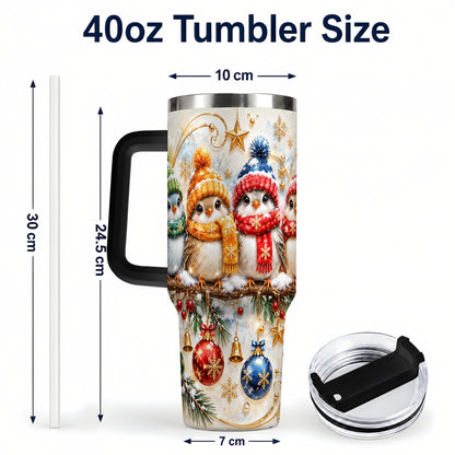 #pl[40oz|Black] Christmas Birds 40oz Tumbler with Handle, Winter Stainless Steel Cup