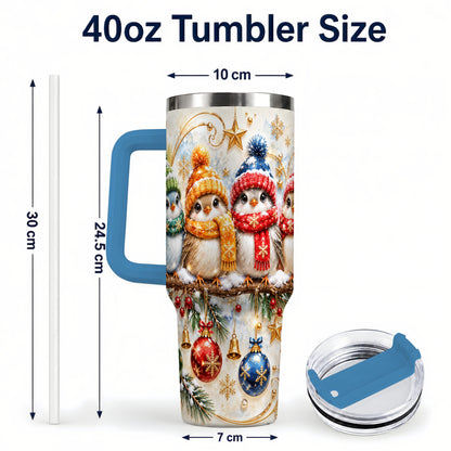 #pl[40oz|Blue] Christmas Birds 40oz Tumbler with Handle, Winter Stainless Steel Cup