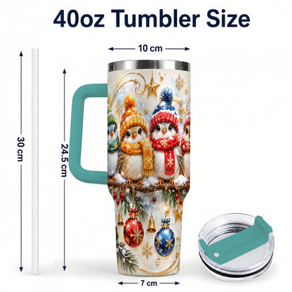 #pl[40oz|Green] Christmas Birds 40oz Tumbler with Handle, Winter Stainless Steel Cup