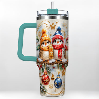 #pl[40oz|Green] Christmas Birds 40oz Tumbler with Handle, Winter Stainless Steel Cup