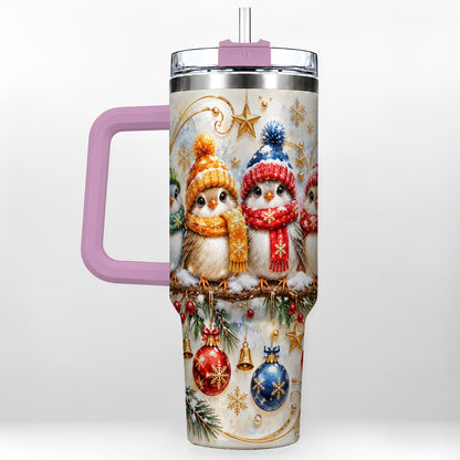 #pl[40oz|Pink] Christmas Birds 40oz Tumbler with Handle, Winter Stainless Steel Cup