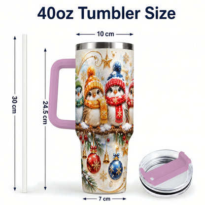 #pl[40oz|Pink] Christmas Birds 40oz Tumbler with Handle, Winter Stainless Steel Cup