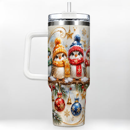 Christmas Birds 40oz Tumbler with Handle, Winter Stainless Steel Cup