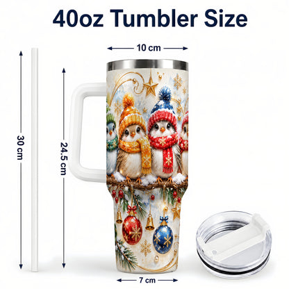 #pl[40oz|White] Christmas Birds 40oz Tumbler with Handle, Winter Stainless Steel Cup
