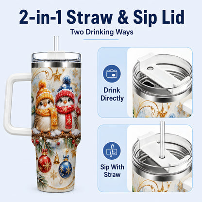 #pl[40oz|White] Christmas Birds 40oz Tumbler with Handle, Winter Stainless Steel Cup