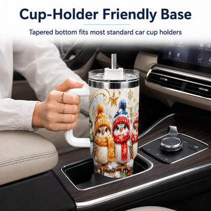 Christmas Birds 40oz Tumbler with Handle, Winter Stainless Steel Cup