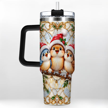 #pl[40oz|Black] Christmas Songbirds 40oz Tumbler with Handle, Santa Bird Travel Cup