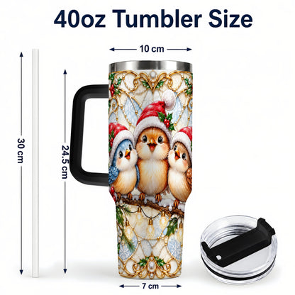 #pl[40oz|Black] Christmas Songbirds 40oz Tumbler with Handle, Santa Bird Travel Cup