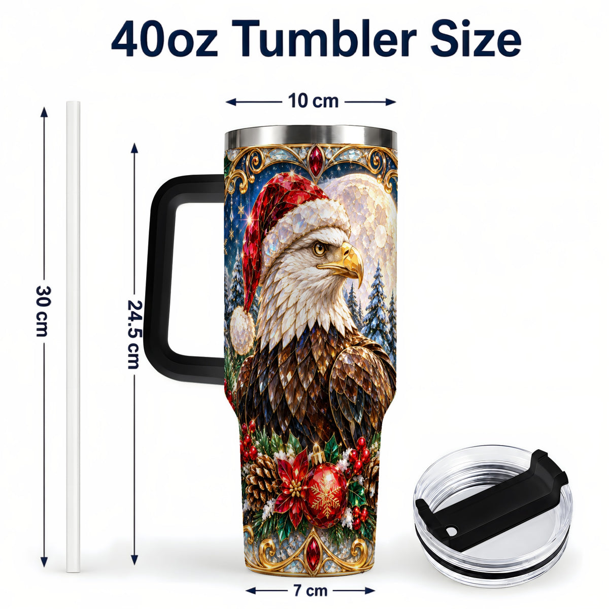 #pl[40oz|Black] Christmas Eagle 40oz Tumbler with Handle, Winter Stainless Steel Cup