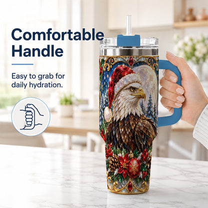 #pl[40oz|Blue] Christmas Eagle 40oz Tumbler with Handle, Winter Stainless Steel Cup