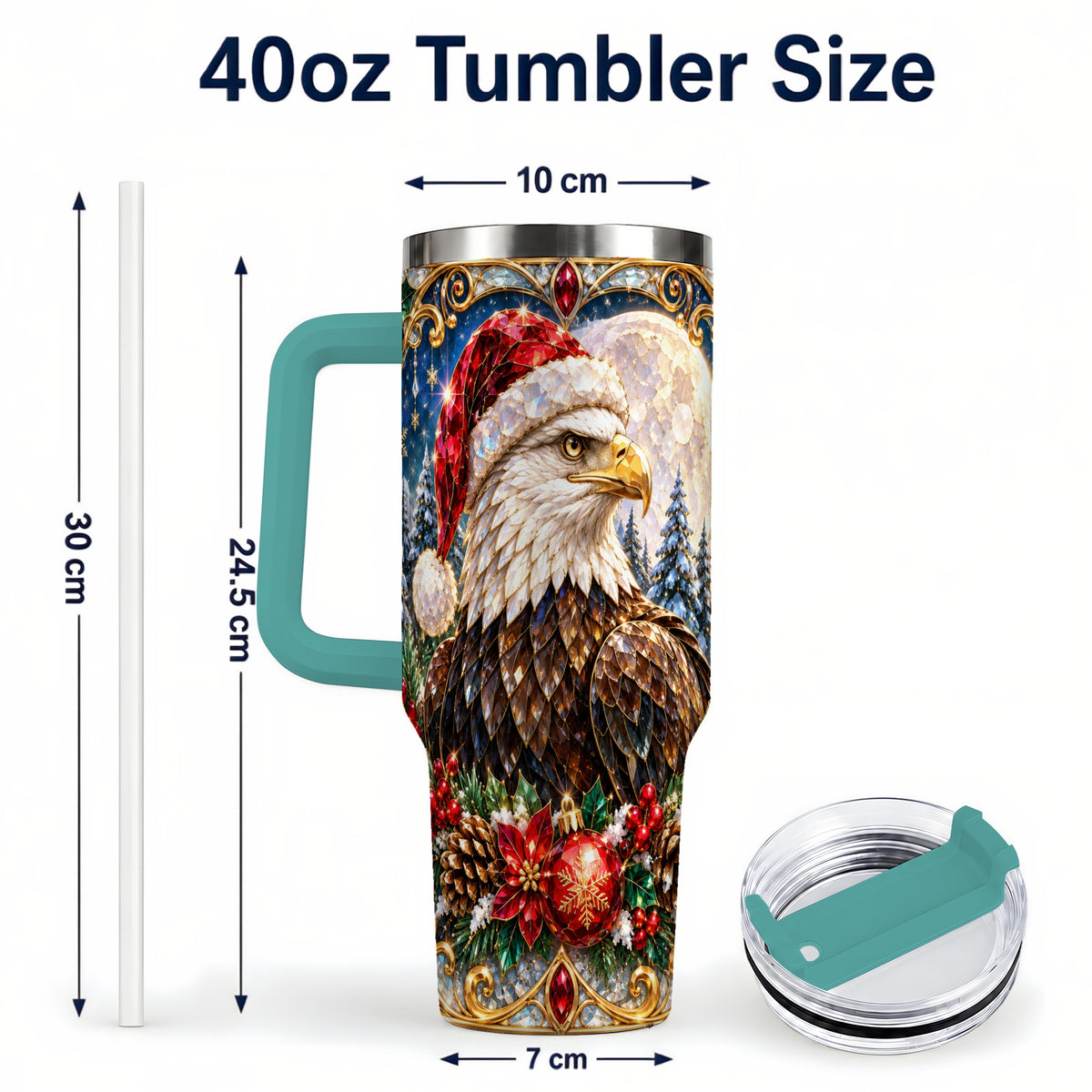 #pl[40oz|Green] Christmas Eagle 40oz Tumbler with Handle, Winter Stainless Steel Cup