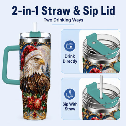 #pl[40oz|Green] Christmas Eagle 40oz Tumbler with Handle, Winter Stainless Steel Cup