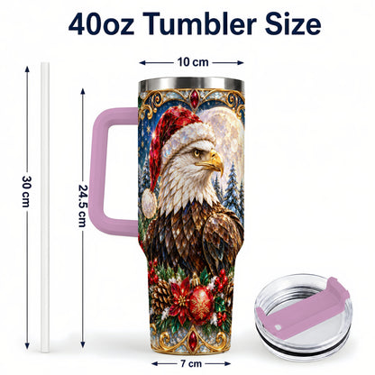 #pl[40oz|Pink] Christmas Eagle 40oz Tumbler with Handle, Winter Stainless Steel Cup