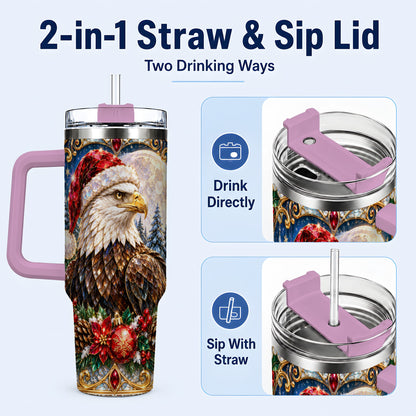 #pl[40oz|Pink] Christmas Eagle 40oz Tumbler with Handle, Winter Stainless Steel Cup