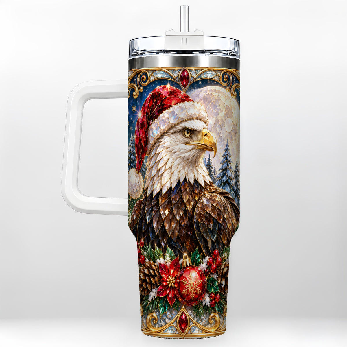 Christmas Eagle 40oz Tumbler with Handle, Winter Stainless Steel Cup