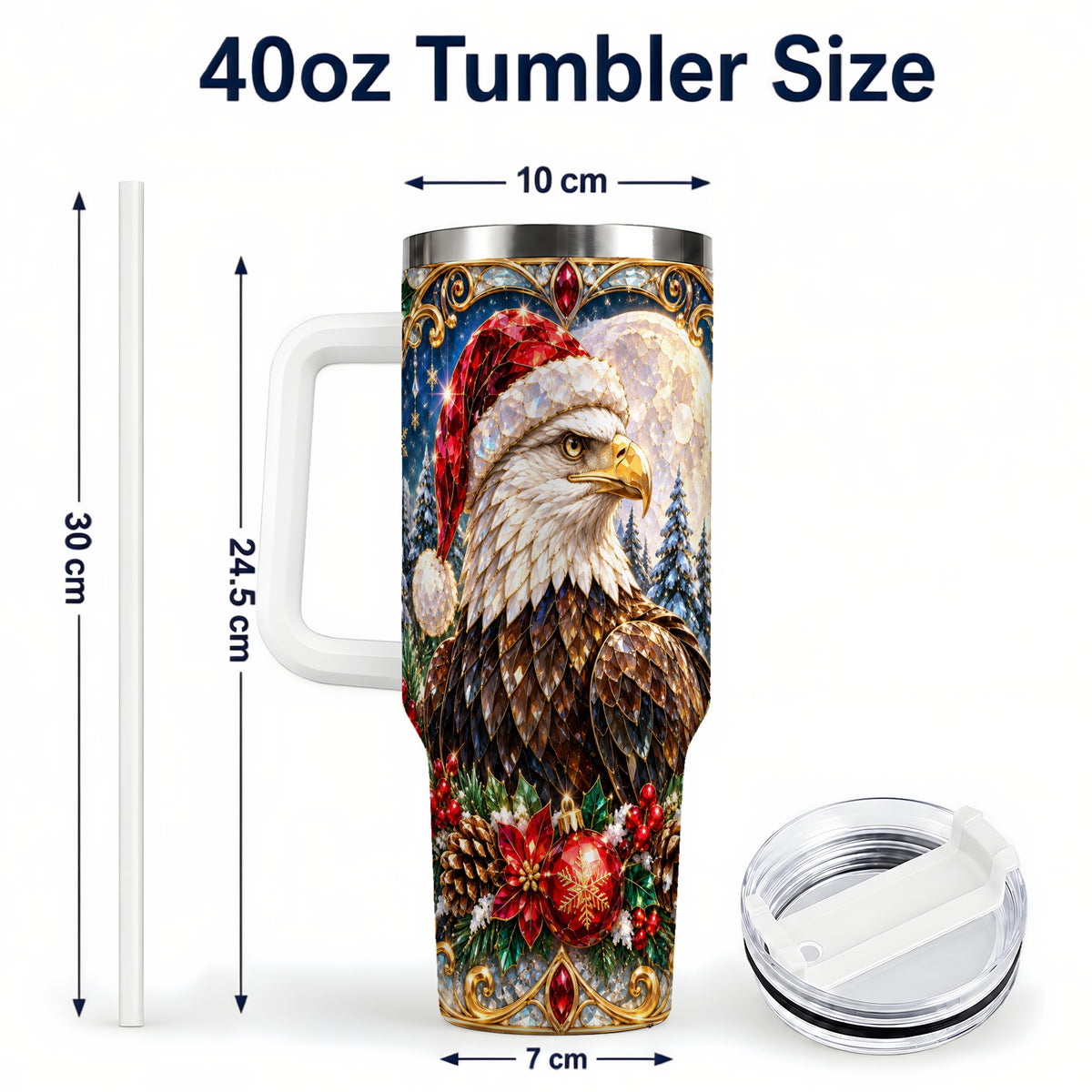 #pl[40oz|White] Christmas Eagle 40oz Tumbler with Handle, Winter Stainless Steel Cup