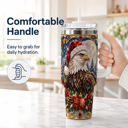 #pl[40oz|White] Christmas Eagle 40oz Tumbler with Handle, Winter Stainless Steel Cup
