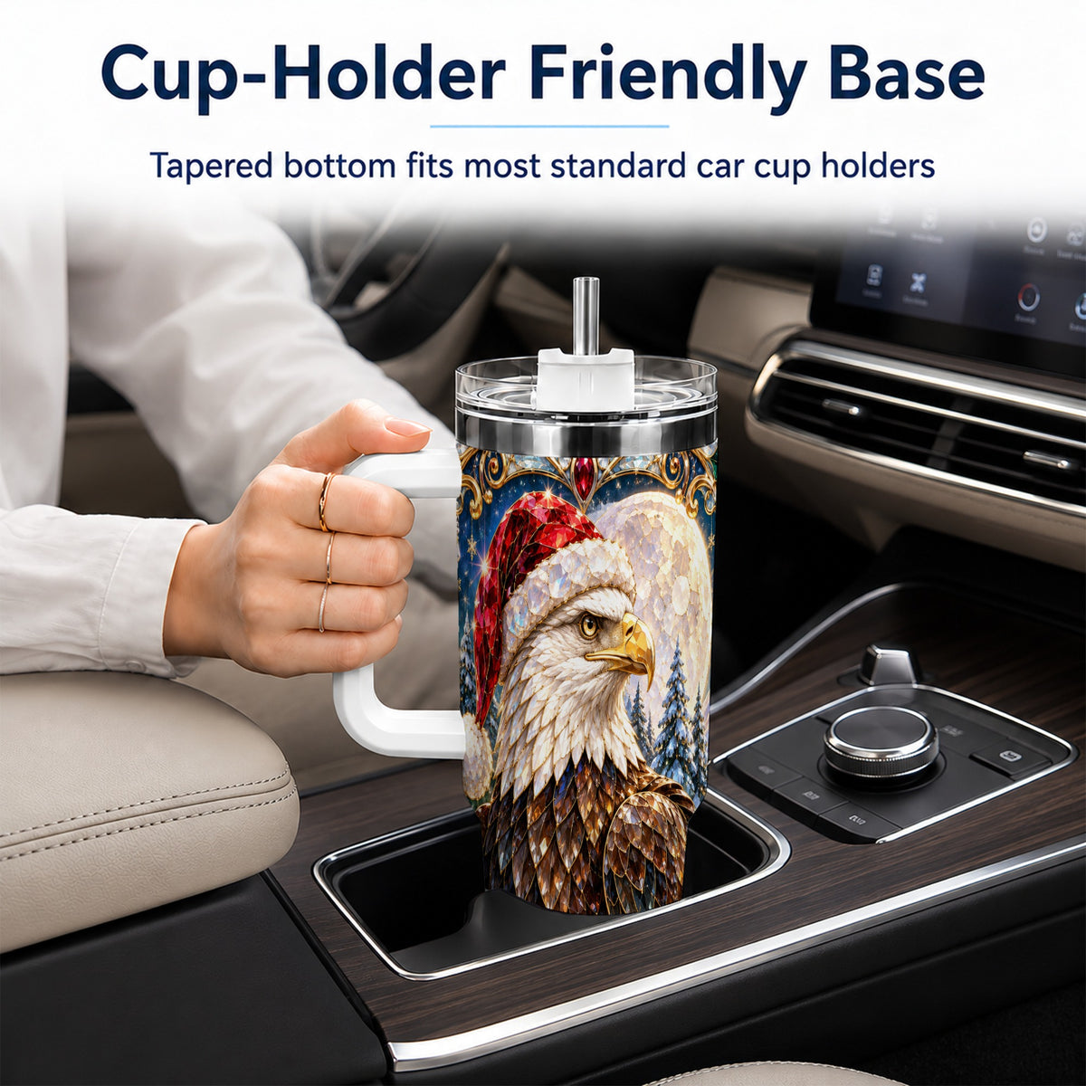 Christmas Eagle 40oz Tumbler with Handle, Winter Stainless Steel Cup