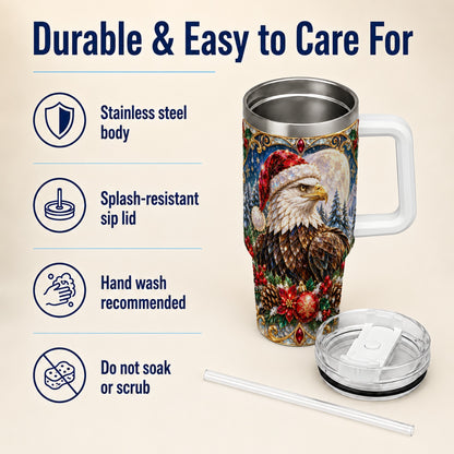 Christmas Eagle 40oz Tumbler with Handle, Winter Stainless Steel Cup